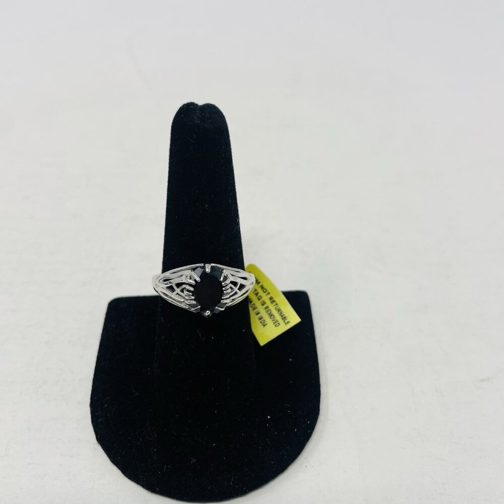 Shop LC Thai Black Spinel Size 9 Platinum Over 925 Sterling Silver Ring 5095